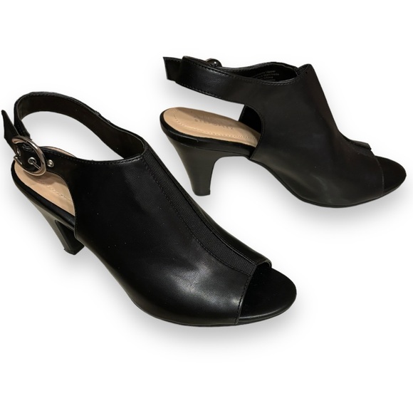 ALFANI Step n Flex Jalenne Leather Peep Toe Slingback Heels - Picture 4 of 8